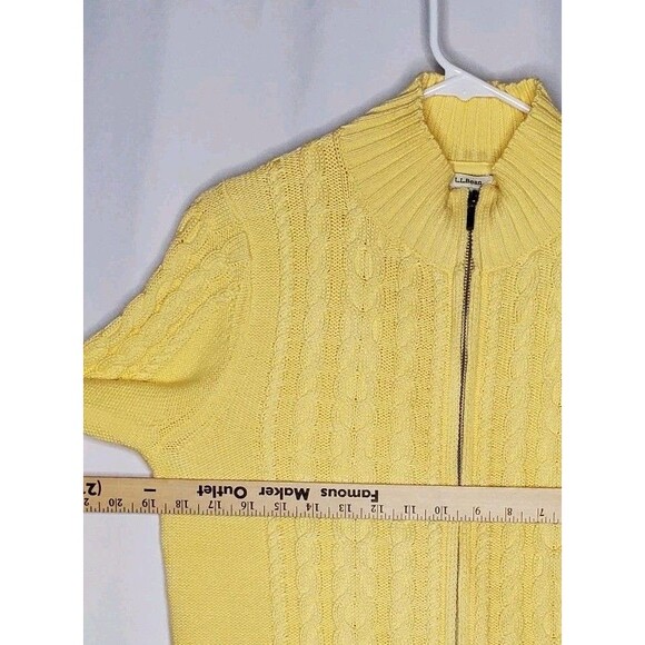LL Bean Cable Knit Cardigan Women Medium Zip Yellow - Picture 4 of 7